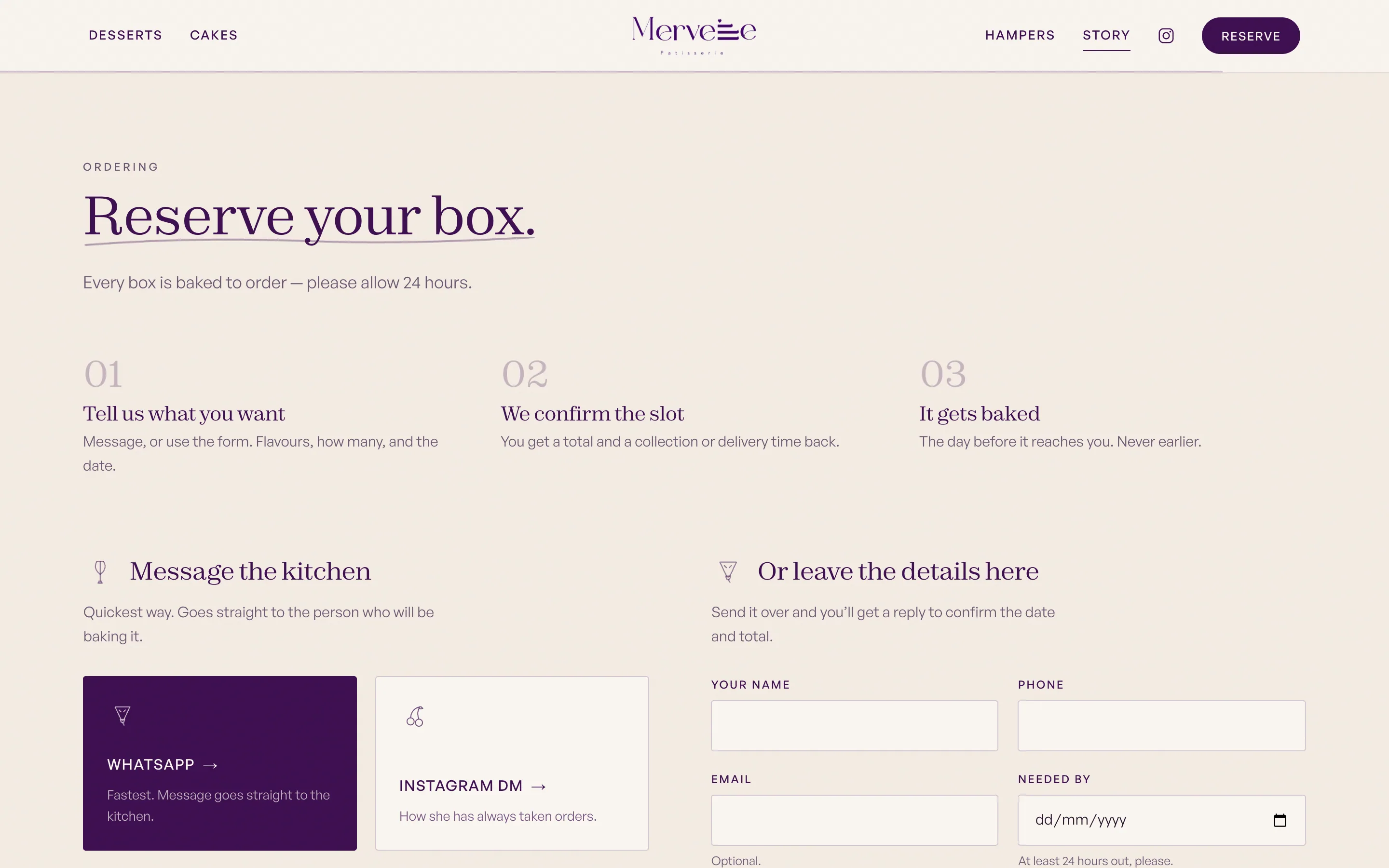 Merveille Pâtisserie — Reserve — WhatsApp first