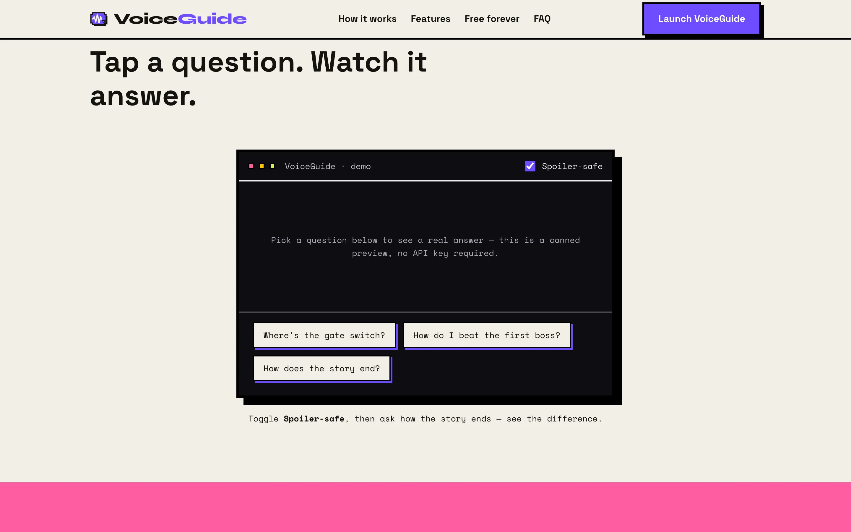 VoiceGuide — A real answer, on the landing page